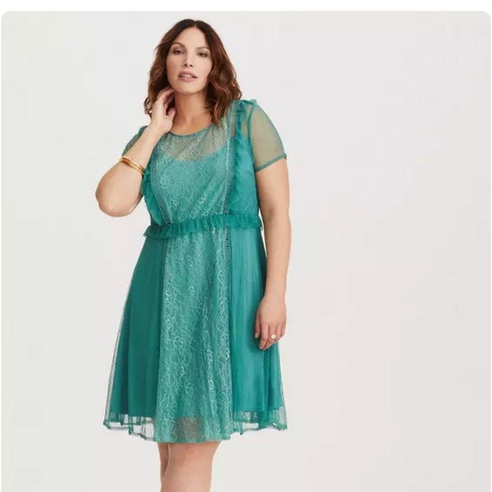 Torrid Teal Lace Midi Dress size 2
